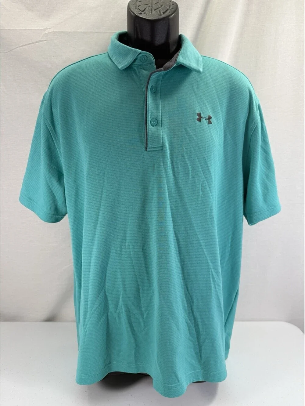 Under Armour Polo Shirt Mens XL Aqua Teal Solid Athletic Golf Heat Gear Loose